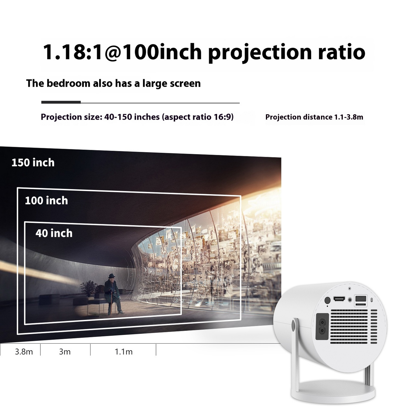 Portable Projector 180 Degree Projection Angle Auto Focus